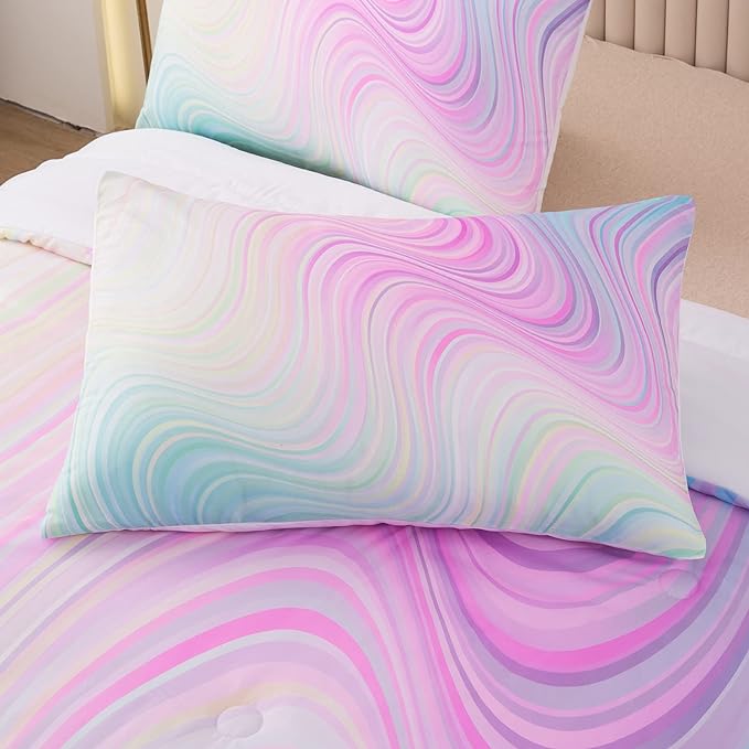 Bodhi Girls Comforter Full Size Colorful Tie Dye Comforter Teen Girl Pink Bedding Set Watercolor Pastel Pink Comforter Set Blue Purple Bedding Set Bright Girly Tie Dye Bedding - LeafyLoom