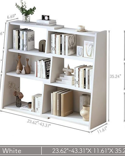 IOTXY Wooden Extendable Shelf Bookcase - 3-Tier Ladder Low Short Bookshelf for Small Space or Corner, White, S - LeafyLoom
