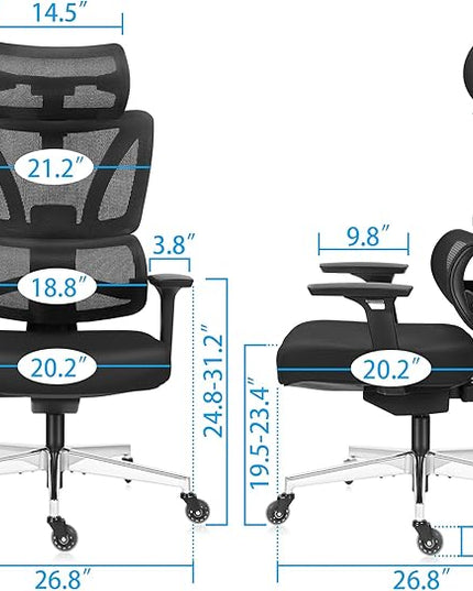 C19 Ergonomic Mesh Office Chair with Adjustable Height Lumbar Support，3D Armrest & Headrest，Tilt Function，Blade Wheel for High Back Desk Chair，Swivel Big and Tall Computer Chair (Black) - LeafyLoom