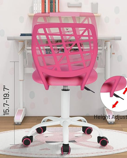FurnitureR Kids Desk Chair, Armless Small Office Chair Adjsutable Swivel Task Chair with Soft Cushion for Study Kids Teens Child, Pink - LeafyLoom