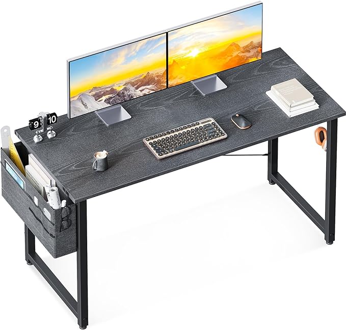 ODK Computer Desk Large Office Desk, 48 Inch Gaming Desk with Storage, Modern PC Desk Work Table with Headphone Hook for Home Office, Gray - LeafyLoom