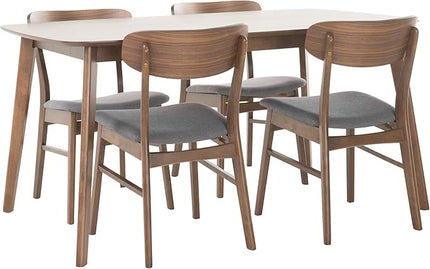Christopher Knight Home Lucious 60" Rectangular Dining Set, 5-Pcs Set, Natural Walnut / Dark Grey - LeafyLoom