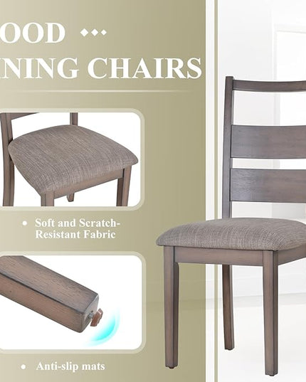 COLAMY Fabric Upholstered Dining Chairs Set of 4, Ladder High Back Dining Room Kitchen Side Chairs with Adjustable Foot Pegs, Light Brown - LeafyLoom