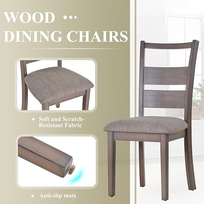 COLAMY Fabric Upholstered Dining Chairs Set of 4, Ladder High Back Dining Room Kitchen Side Chairs with Adjustable Foot Pegs, Light Brown - LeafyLoom