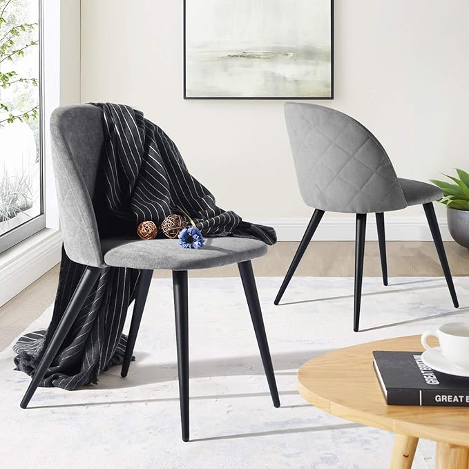 FurnitureR Upholstered Fabric Dining Chair Mid Back Armless with Wood Legs for Home Kitchen Bedroom Living Room, Set of 2, Grey - LeafyLoom
