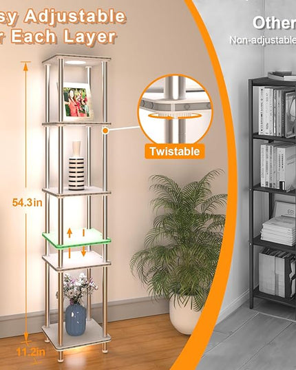 Kekeou RGBCW Floor Lamp with Shelves Tall Lamp Music Sync APP Control Standing Lamp with Wireless Charger & USB Port Color Changing Lamp with Shelves Work with Alexa White 5 Tier - LeafyLoom
