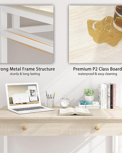 Weehom Computer Desk with Drawers, Home Office Desk for Writing, Studying, and Gaming - Sturdy and Spacious Workstation for PC and Laptop(Beige) - LeafyLoom