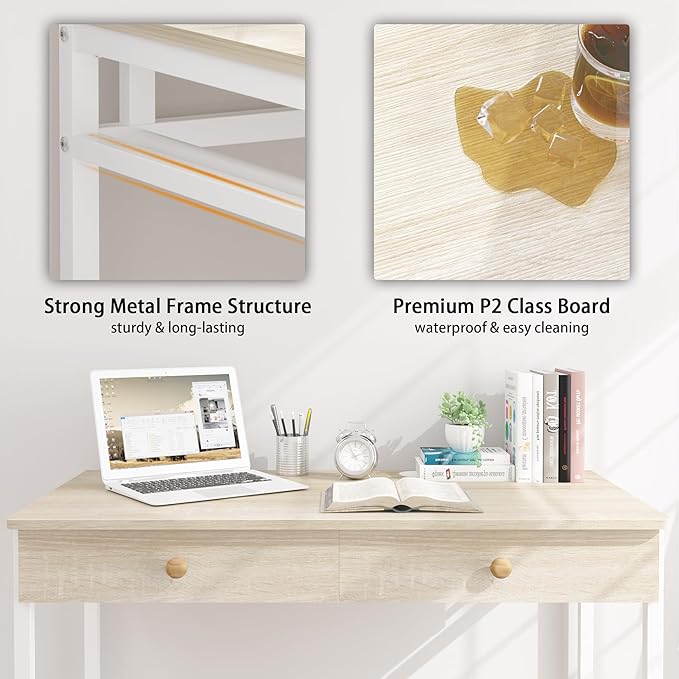 Weehom Computer Desk with Drawers, Home Office Desk for Writing, Studying, and Gaming - Sturdy and Spacious Workstation for PC and Laptop(Beige) - LeafyLoom