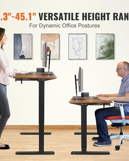 VEVOR Height Adjustable Desk, 47.2 x 23.6 in with Drawer, 3-Key Modes Electric Standing Desk,Whole Piece Desk Board, Dual Metal Frame, 180 LBS Capacity Computer Sit Stand up Desk, for Home and Office - LeafyLoom