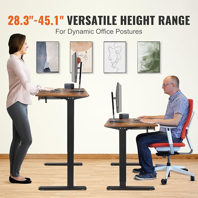 VEVOR Height Adjustable Desk, 47.2 x 23.6 in with Drawer, 3-Key Modes Electric Standing Desk,Whole Piece Desk Board, Dual Metal Frame, 180 LBS Capacity Computer Sit Stand up Desk, for Home and Office - LeafyLoom