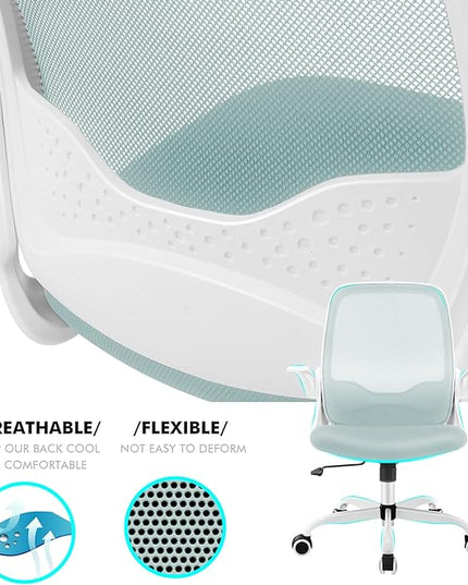 KERDOM Office Chair, Ergonomic Desk Chair, Breathable Mesh Computer Chair, Comfy Swivel Task Chair with Flip-up Armrests and Adjustable Height - LeafyLoom