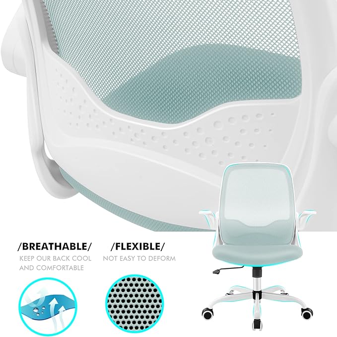 KERDOM Office Chair, Ergonomic Desk Chair, Breathable Mesh Computer Chair, Comfy Swivel Task Chair with Flip-up Armrests and Adjustable Height - LeafyLoom