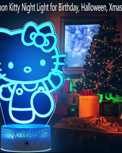 Cat Light, Cartoon Kitty Design 3D LED Lamp Gift Ideas in Kids Room Kitty Decor Lamp Most Wished for in Night Light for Kids Gifts 7 Color Change with Remote, Timer, for Kids Themed Gift for Cat Lover - LeafyLoom