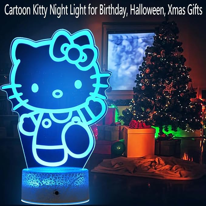 Cat Light, Cartoon Kitty Design 3D LED Lamp Gift Ideas in Kids Room Kitty Decor Lamp Most Wished for in Night Light for Kids Gifts 7 Color Change with Remote, Timer, for Kids Themed Gift for Cat Lover - LeafyLoom