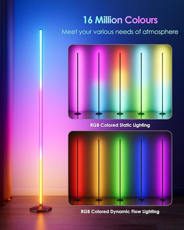 Corner Floor Lamp, 65" RGB Color Changing Mood Light with Remote Control, Dimmable LED Corner Lamp with Music Sync, Modern Floor Lamp for Living Room Gaming Room - LeafyLoom