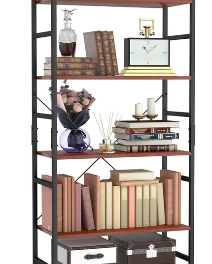 NUMENN 5 Tier Bookshelf, Tall Bookcase Shelf Storage Organizer, Modern Book Shelf for Bedroom, Living Room and Home Office, Teak - LeafyLoom