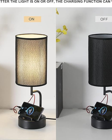 Dreamholder Table Lamp with 3 USB Charging Ports, Modern Desk Lamp with AC Outlet and Phone Stands, Perfect Bedside Lamp for Bedroom, Living Room, Office (Pack of 2), Black - LeafyLoom