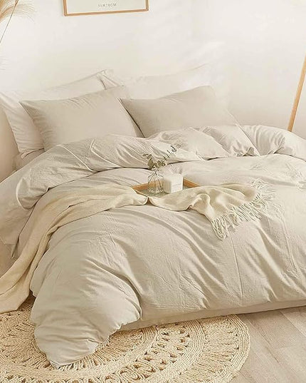 ETDIFFE Full Size Comforter, 3 Piece Khaki Boho Soft Light Khaki Modern Bedding Set, Lightweight All Season Microfiber Down Alternative Bed Comforter with 2 Pillow Shams for Women Men - LeafyLoom