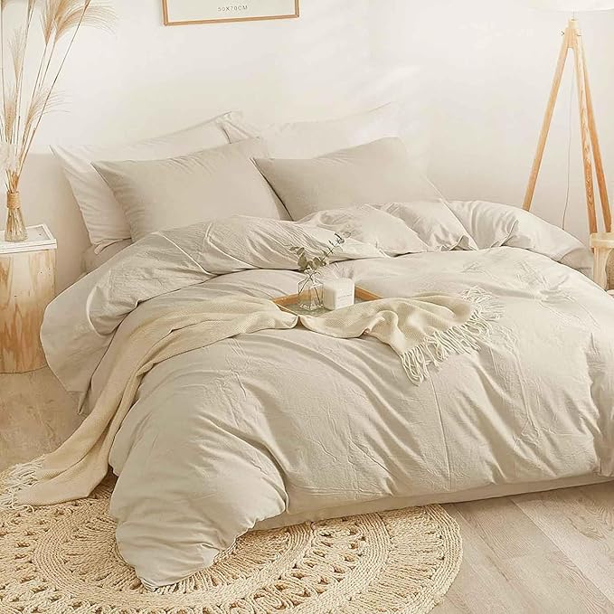 ETDIFFE Full Size Comforter, 3 Piece Khaki Boho Soft Light Khaki Modern Bedding Set, Lightweight All Season Microfiber Down Alternative Bed Comforter with 2 Pillow Shams for Women Men - LeafyLoom
