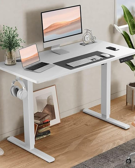 SMUG Standing Desk, Adjustable Height Electric Sit Stand Up Down Computer Table, 48x24 Inch Ergonomic Rising Desks for Work Office Home, Modern Lift Motorized Gaming Desktop Workstation, White - LeafyLoom
