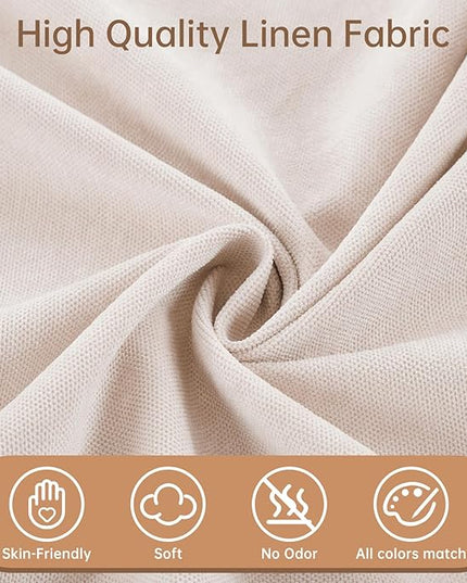 Criss Cross Armless Home Office Chair with Replaceable Wheels/Fixed Base and Lumbar Support for Living Room, Wide Seat Adjustable Legged Swivel Chair, Comfy Linen Computer Chair for Vanity, Beige - LeafyLoom