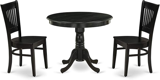 East West Furniture ANVA3-BLK-W 3 Piece Kitchen Table Set for Small Spaces Contains a Round Dining Room Table with Pedestal and 2 Dining Chairs, 36x36 Inch, Black - LeafyLoom