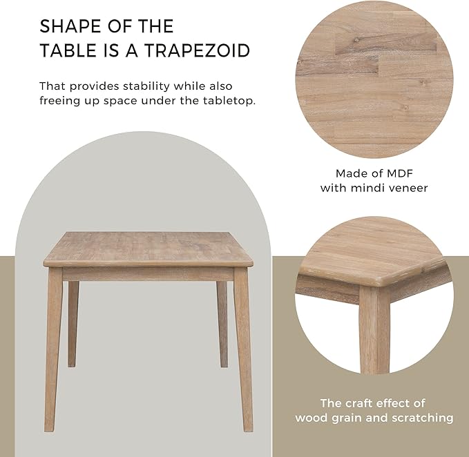 Dining Table Set for 6, Classic and Traditional Style 6-Piece Dining Room Table Set with Backrest, Kitchen Table with 4 Upholstered Chairs & Bench, Natural Wood Wash - LeafyLoom