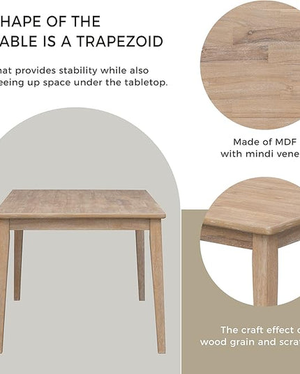 Merax 6-Piece Natural Classic and Traditional Style Set, includes Dining Table, 4 Upholstered Chairs & Bench Wood Wash - LeafyLoom