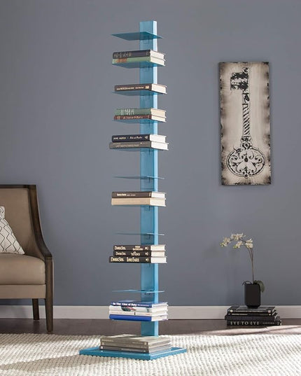SEI Furniture,12 shelves Metal Spine Book Tower, Blue - LeafyLoom