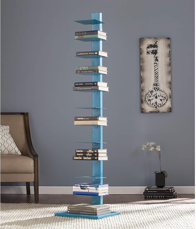 SEI Furniture,12 shelves Metal Spine Book Tower, Blue - LeafyLoom
