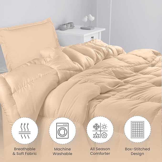 Utopia Bedding Twin Comforter Set Kids with 1 Pillow Sham, Bedding Comforter Sets, Down Alternative Beige Comforter, Soft and Comfortable, Machine Washable - LeafyLoom