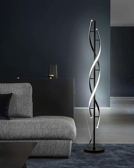 Spiral LED Floor Lamp for Bedroom,Modern Floor Lamp with Remote Control 60 Inch Dimmable Black Floor Lamp 48W Standing Lamp Timing 3 Color Temperature Corner Floor Lamps for Living Room - LeafyLoom