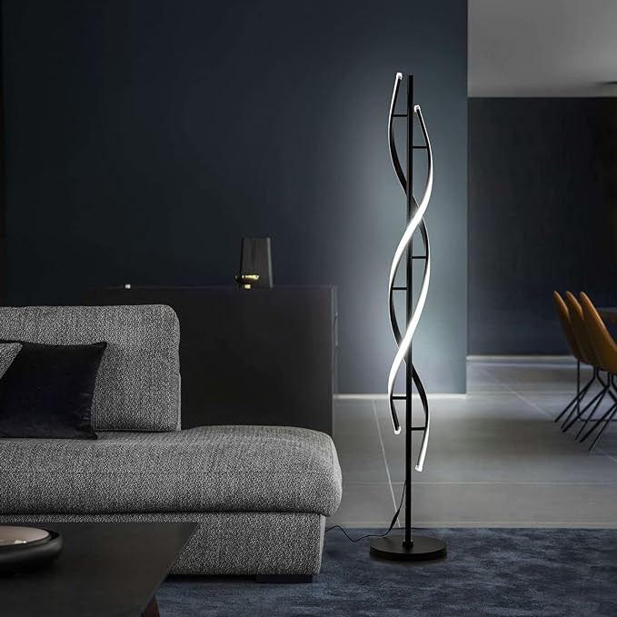 Spiral LED Floor Lamp for Bedroom,Modern Floor Lamp with Remote Control 60 Inch Dimmable Black Floor Lamp 48W Standing Lamp Timing 3 Color Temperature Corner Floor Lamps for Living Room - LeafyLoom