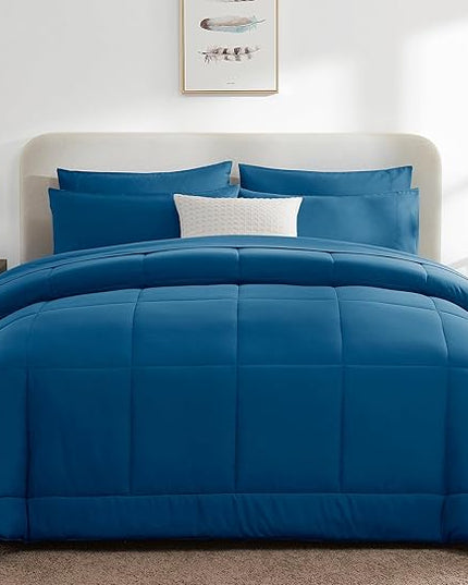 CozyLux Queen Size Comforter Set - 7 Pieces Bed in a Bag Set Teal, Bedding Sets Queen with All Season Quilted Comforter, Flat Sheet, Fitted Sheet, Pillowcases, Teal, Queen - LeafyLoom