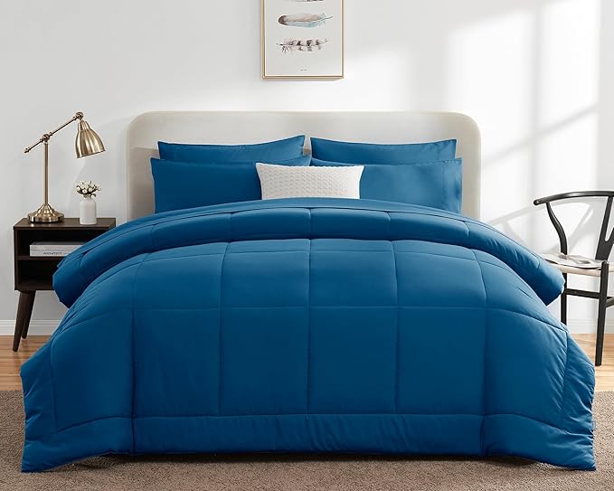 CozyLux Queen Size Comforter Set - 7 Pieces Bed in a Bag Set Teal, Bedding Sets Queen with All Season Quilted Comforter, Flat Sheet, Fitted Sheet, Pillowcases, Teal, Queen - LeafyLoom