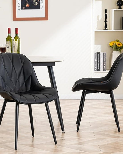 YOUNIKE Dining Chairs Set of 2, Black Modern Kitchen Chairs with Adjustable Feet, Mid Century Faux Leather Upholstered Dining Room Chairs, 300LBS Support Elegant Dinning Chairs Side Chairs - LeafyLoom
