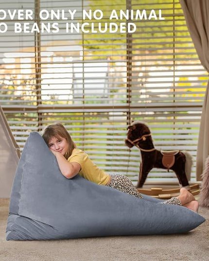 Aubliss Stuffed Animal Storage Bean Bag Chairs Cover, 50"x 35" Extra Large Velvet Bean Bags Chair for Kids & Adults, Ultra Soft Zipper Beanbag Toy Storage for Boys Girls - Grey - LeafyLoom