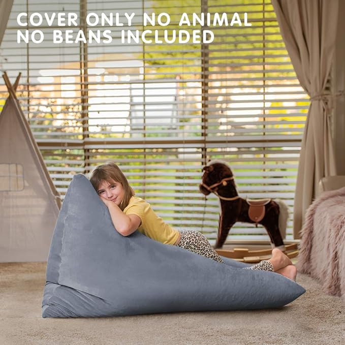 Aubliss Stuffed Animal Storage Bean Bag Chairs Cover, 50"x 35" Extra Large Velvet Bean Bags Chair for Kids & Adults, Ultra Soft Zipper Beanbag Toy Storage for Boys Girls - Grey - LeafyLoom
