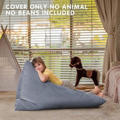 Aubliss Stuffed Animal Storage Bean Bag Chairs Cover, 50"x 35" Extra Large Velvet Bean Bags Chair for Kids & Adults, Ultra Soft Zipper Beanbag Toy Storage for Boys Girls - Grey - LeafyLoom