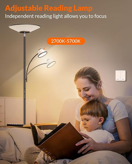 Floor Lamp for Living Room, Bright Standing Lamp with Wall Switch and Remote, 60 Lighting Effects Led Reading Lamp, Torchiere Floor Lamp for Bedroom, Office, Corner - LeafyLoom