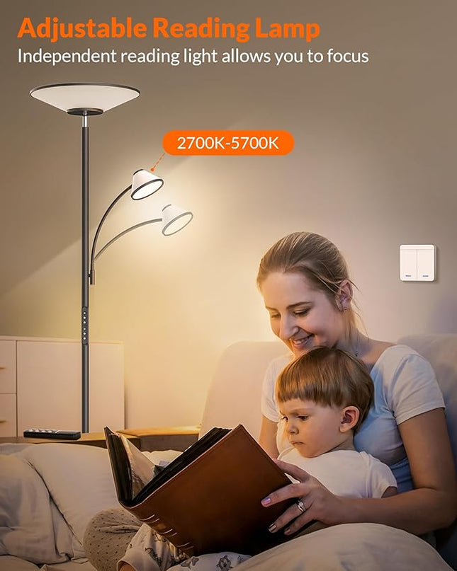 Floor Lamp for Living Room, Bright Standing Lamp with Wall Switch and Remote, 60 Lighting Effects Led Reading Lamp, Torchiere Floor Lamp for Bedroom, Office, Corner - LeafyLoom
