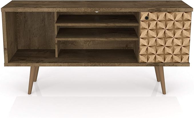 Manhattan Comfort Liberty Mid Century Modern TV Stand for Televisions up to 50 Inches, Bedroom and Living Room Entertainment Center with Storage, Shelves, and Cabinet, 53" Wide, Rustic Brown/3D Brown - LeafyLoom