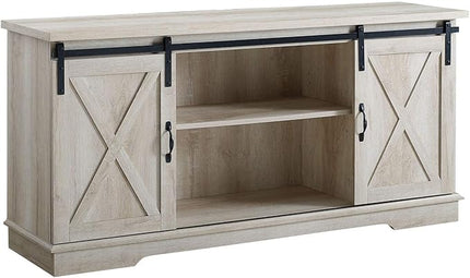 Walker Edison Richmond Modern Farmhouse Sliding Barn Door TV Stand for TVs up to 65 Inches, 58 Inch, White Oak - LeafyLoom