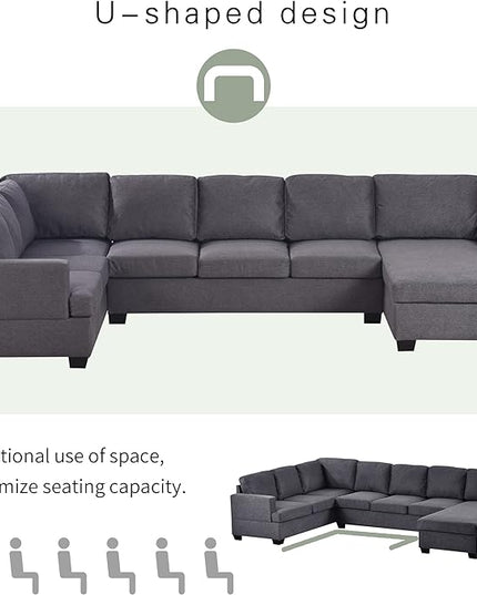 Furniture, Modern Large Upholstered U-Shape, Living Room Sectional Set with Extra Wide Chaise Lounge, Sofas & Couches Grey, Dark Gray-b - LeafyLoom
