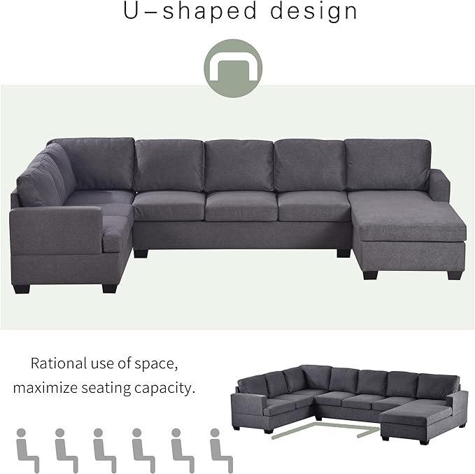Furniture, Modern Large Upholstered U-Shape, Living Room Sectional Set with Extra Wide Chaise Lounge, Sofas & Couches Grey, Dark Gray-b - LeafyLoom