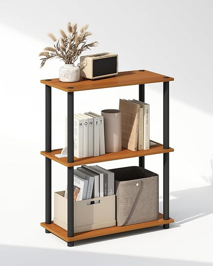 Furinno Turn-N-Tube 3-Tier Multipurpose Compact Display Rack, Shelving Unit, Bookcase, Light Cherry - LeafyLoom
