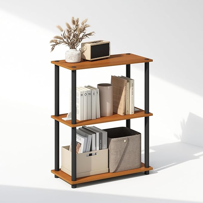 Furinno Turn-N-Tube 3-Tier Multipurpose Compact Display Rack, Shelving Unit, Bookcase, Light Cherry - LeafyLoom