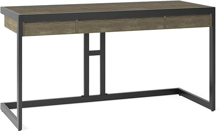 SIMPLIHOME Erina SOLID WOOD and Metal Modern Industrial 60 inch Wide Home Office Desk, Writing Table, Workstation, Study Table Furniture in Distressed Grey with 2 Drawers - LeafyLoom