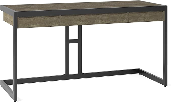 SIMPLIHOME Erina SOLID WOOD and Metal Modern Industrial 60 inch Wide Home Office Desk, Writing Table, Workstation, Study Table Furniture in Distressed Grey with 2 Drawers - LeafyLoom