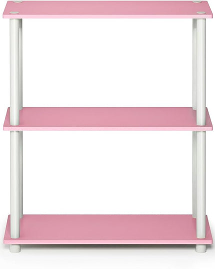 Furinno Turn-N-Tube 3-Tier Compact Multipurpose Shelf Display Rack, Pink/White - LeafyLoom